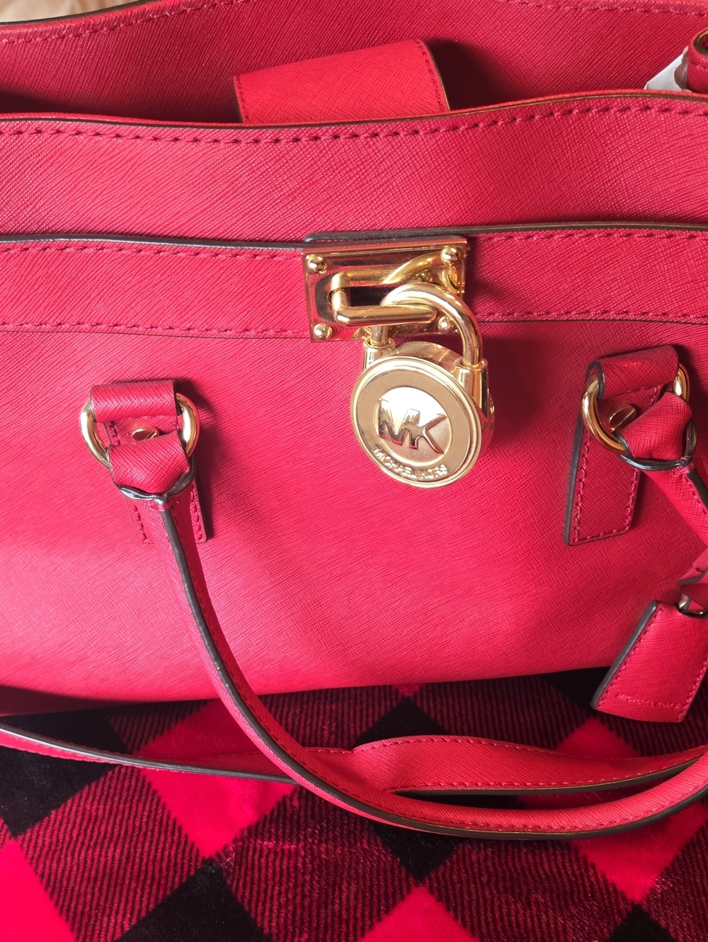 Michael Kors Pink Saffiano Leather Satchel with Gold Hardware